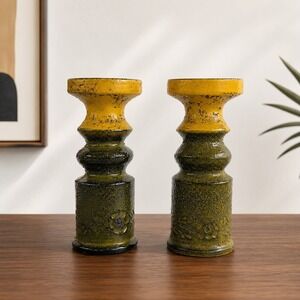 Bitossi Rosenthal Netter Italian Pottery Candle Holders Green Yellow Pair